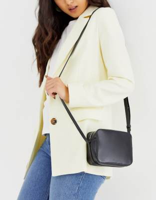 Black Leather Camera Cross-Body Bag