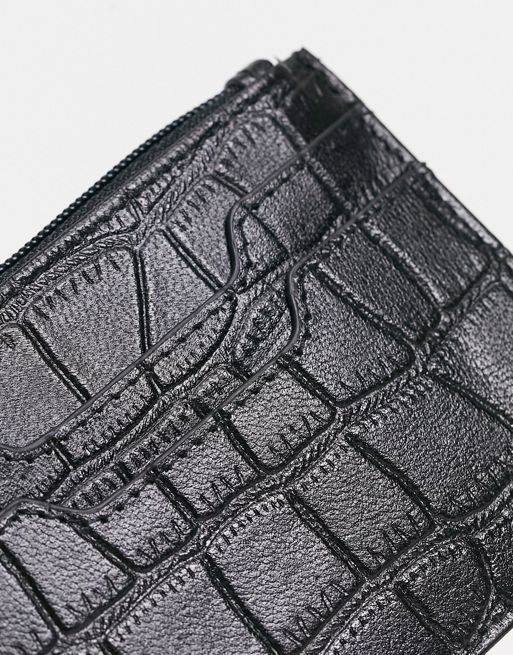 Crocodile Leather Matte Black Cardholder