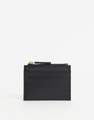 ASOS DESIGN leather cardholder with coin purse in black - ASOS Price Checker