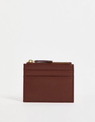 ASOS DESIGN leather cardholder with coin purse in brown