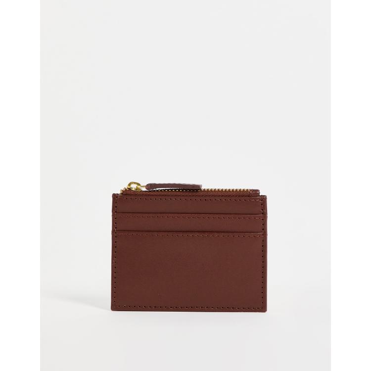 ASOS DESIGN leather cardholder with coin purse in brown