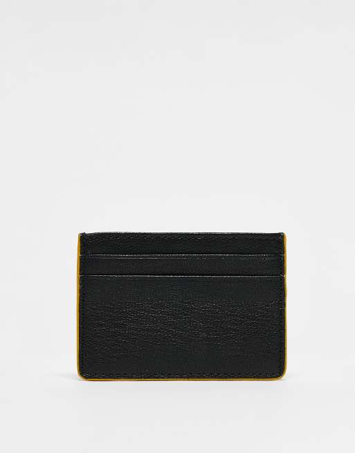 ASOS DESIGN leather cardholder with colour edges in black and yellow | ASOS