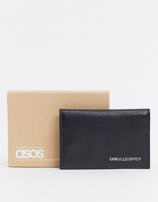 ASOS DESIGN leather cardholder with contrast internal in black and camel