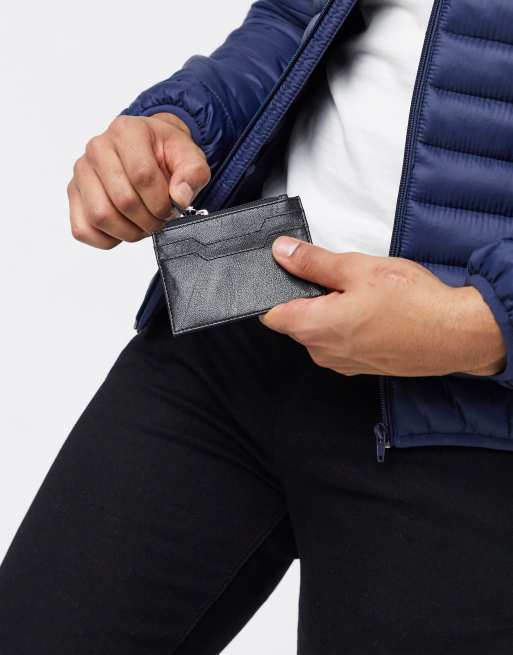ASOS DESIGN leather cardholder with zip in black, 4 of 4