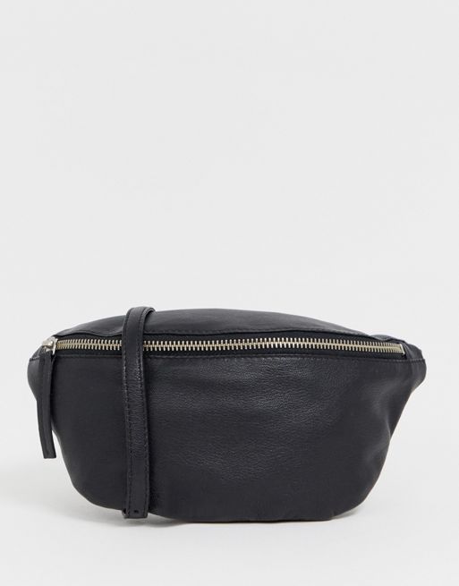 ASOS DESIGN leather bum bag in black