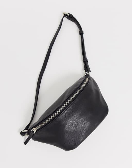 ASOS DESIGN leather bum bag in black