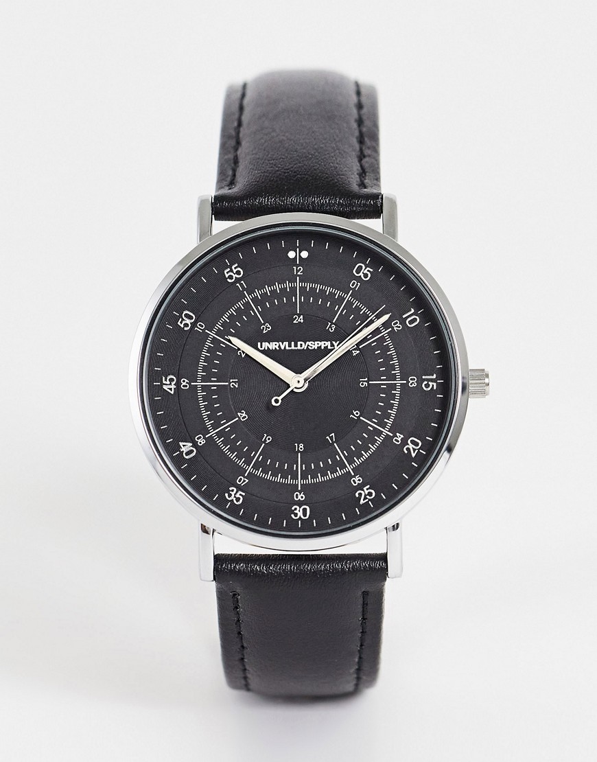 ASOS DESIGN leather classic watch in black monochrome