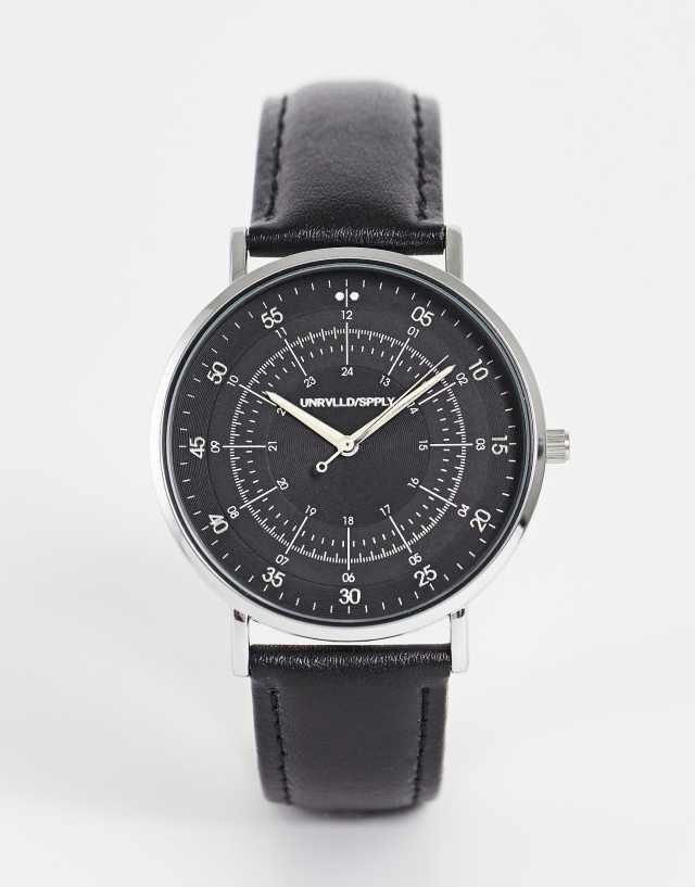 ASOS DESIGN leather classic watch in black monochrome