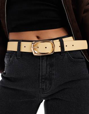 leather clean buckle waist and hip belt in buttermilk-Yellow