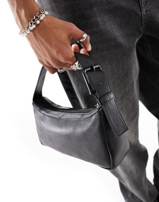 ASOS DESIGN leather clutch bag in black