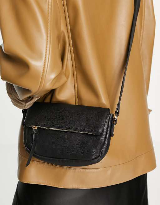 ASOS DESIGN leather cross body bag with fold over flap