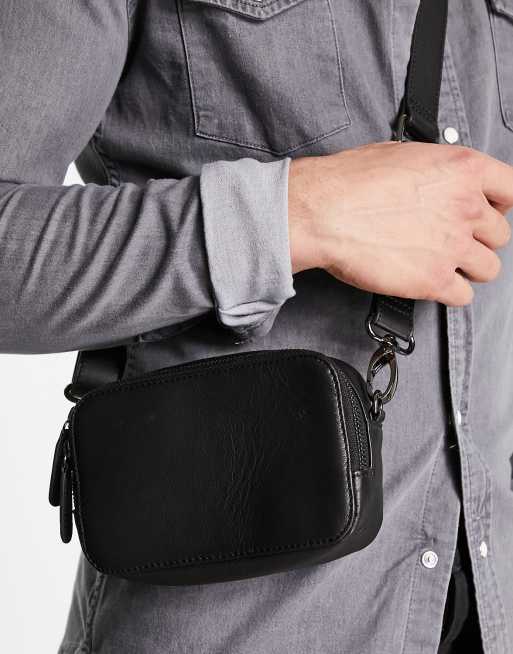 Black Leather Camera Cross-Body Bag