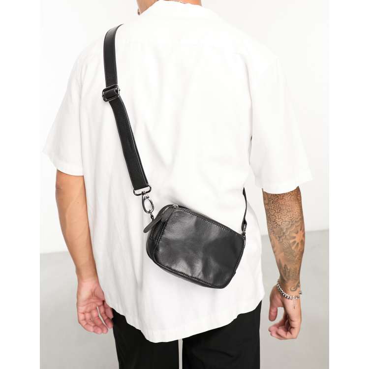 ASOS DESIGN leather cross body camera bag in black