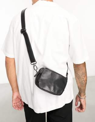 leather cross-body camera bag in black