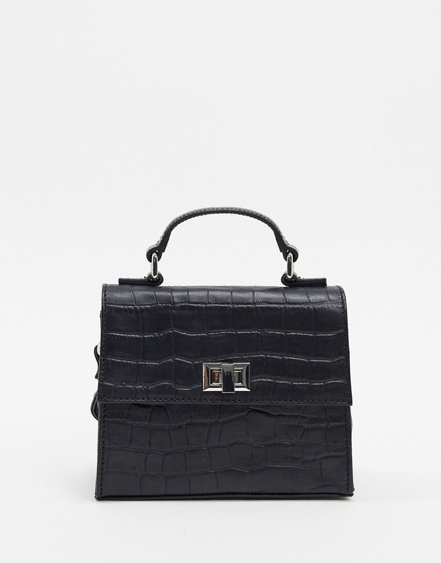 Asos Design Leather Cross Body Croc Mini Satchel Bag-black | ModeSens