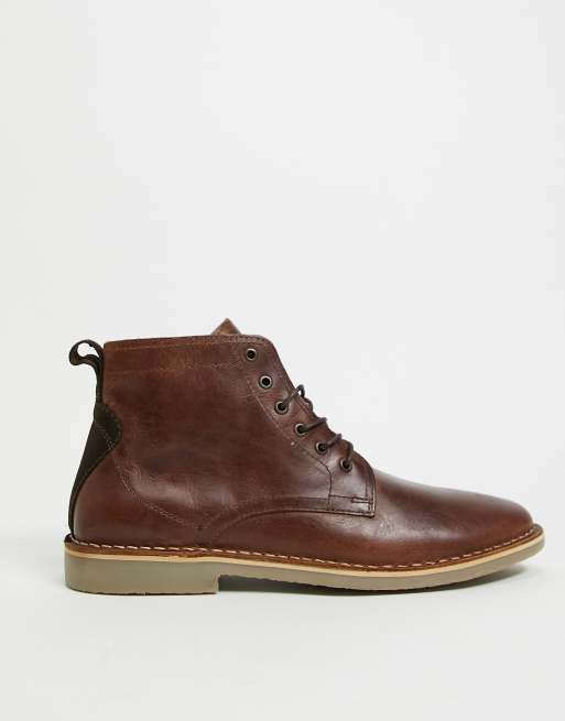 Asos design desert boots in tan leather store with suede detail