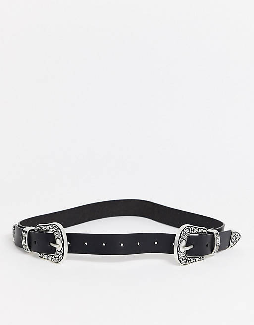 ASOS DESIGN leather double buckle western waist and hip belt