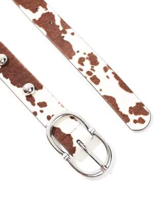 Shop Asos Design Leather Double Half Moon Buckle Waist And Hip Belt