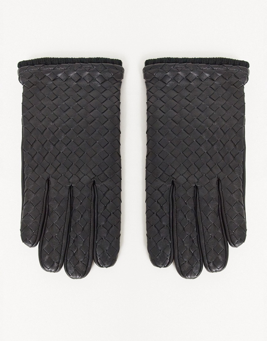 ASOS DESIGN leather driving gloves in black with texture detail