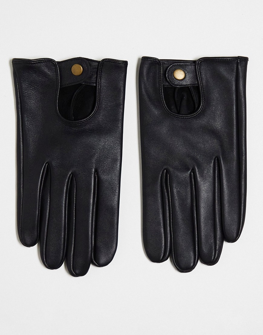 ASOS DESIGN leather driving gloves in black