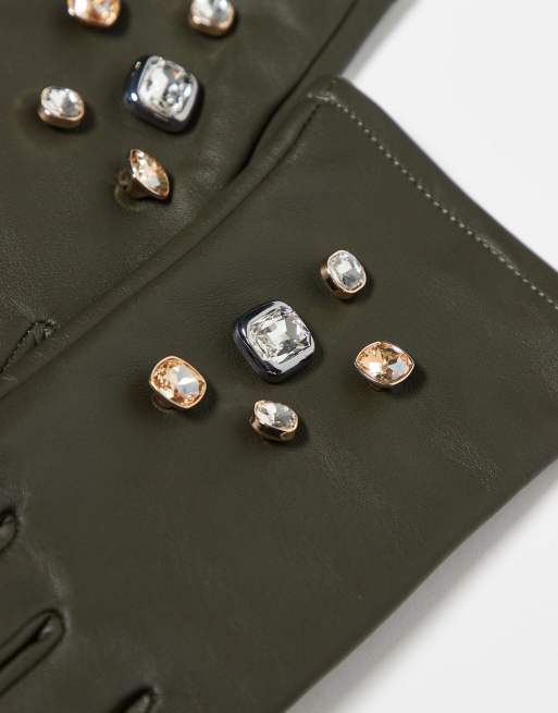 ASOS DESIGN leather-embellished gem stone short gloves, 2 of 3
