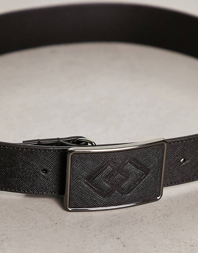 ASOS DESIGN - leather embossed buckle belt in black