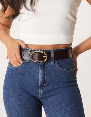 ASOS DESIGN leather fine tubular buckle waist and hip jeans belt in chocolate - view 1