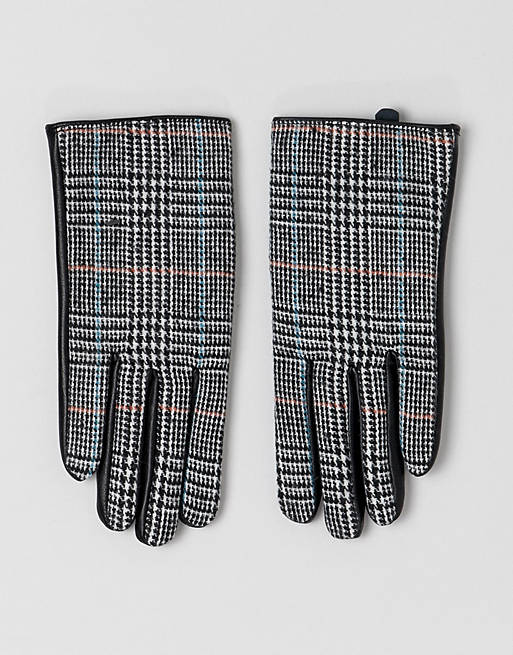 ASOS DESIGN leather gloves in check