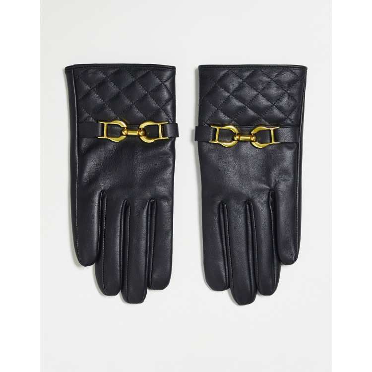 Leather gloves with Horsebit in black