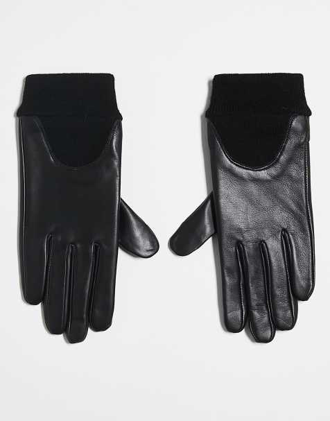 ASOS DESIGN leather gloves with rib cuff in black - view 1