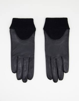 ASOS DESIGN leather gloves with touch screen and rib cuff in black - ASOS Price Checker