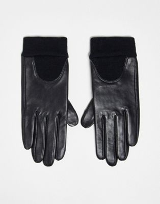 ASOS DESIGN leather gloves with touch screen and rib cuff in black - ASOS Price Checker