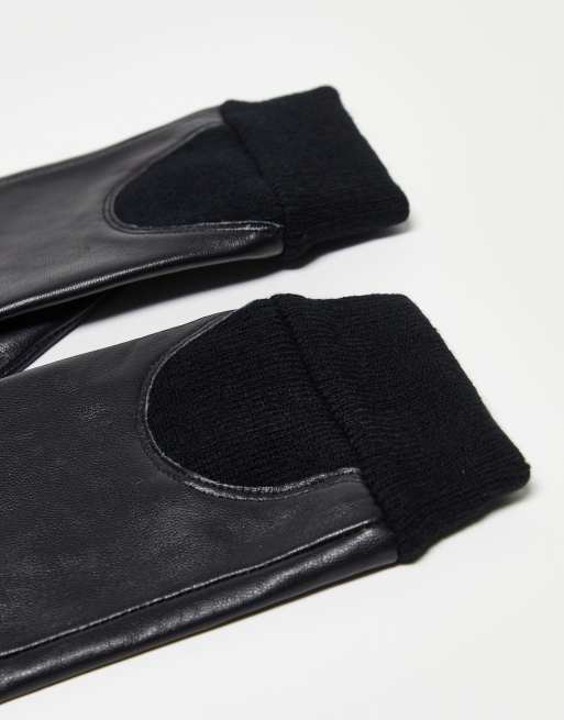 ASOS DESIGN leather gloves with touch screen and rib cuff in black, 2 of 4