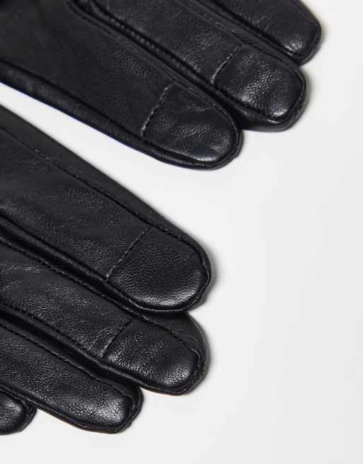 ASOS DESIGN leather gloves with touch screen and rib cuff in black, 4 of 4