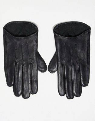 ASOS DESIGN leather gloves with touch screen in black