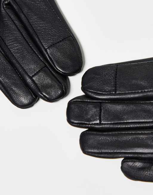 ASOS DESIGN leather gloves with touch screen in black, 4 of 4