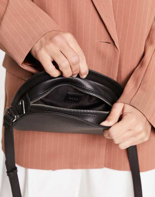 Vegan Leather Half Moon Crossbody Bag in Black