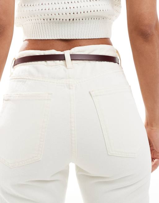ASOS DESIGN leather hammered disc waist and hip belt in burgundy, 2 of 3