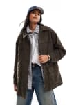 [ASOS DESIGN] ASOS DESIGN leather harrington barn jacket in dark olive-No colour M Dark olive