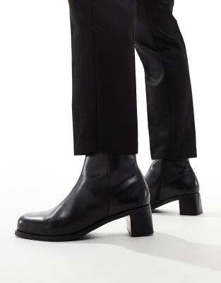 ASOS DESIGN leather heeled boot in black