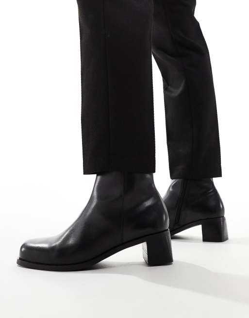 ASOS DESIGN leather heeled boots in black