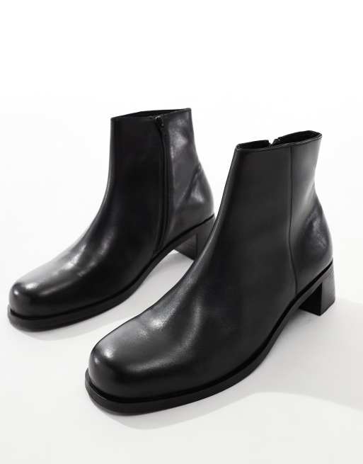 ASOS DESIGN leather heeled boots in black