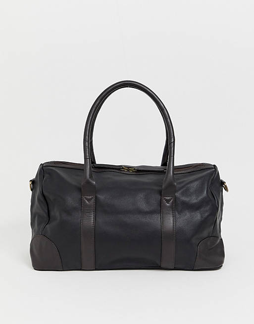 ASOS DESIGN leather holdall in black and brown | ASOS