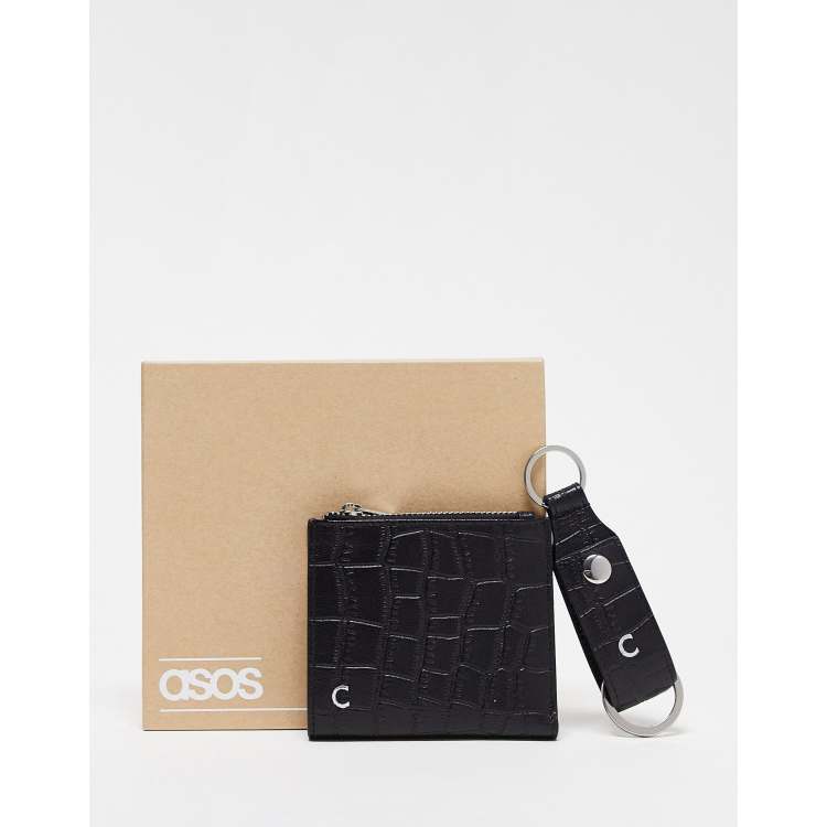 ASOS DESIGN leather keyring and wallet set with C initial ASOS