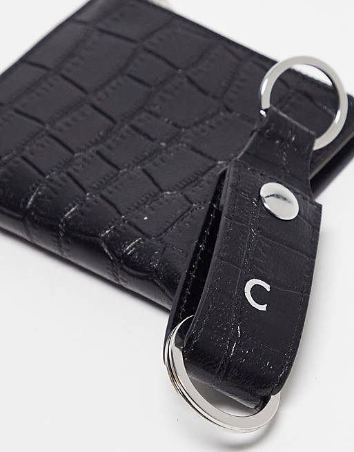 ASOS DESIGN leather keyring and wallet set with C initial