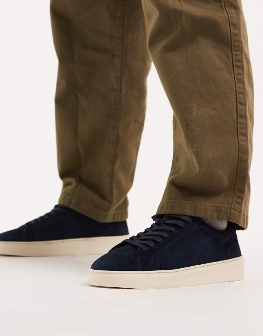 ASOS DESIGN leather lace up trainers in navy, 2 of 5