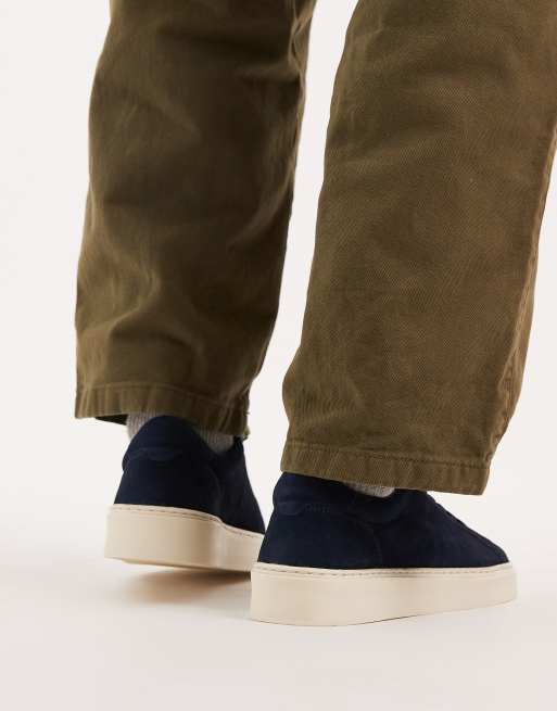 ASOS DESIGN leather lace up trainers in navy, 5 of 5