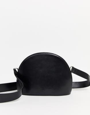 Asos Design Leather Large Half Moon Cross Body Bag-black In Black