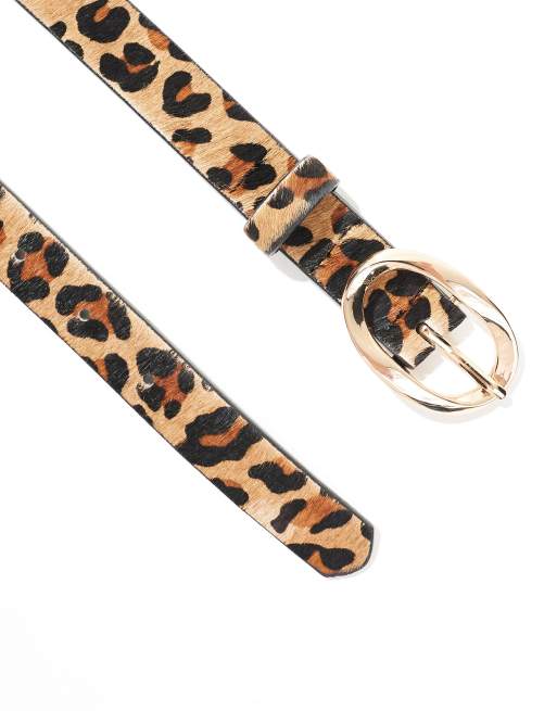 ASOS DESIGN leather leopard waist and hip jeans belt