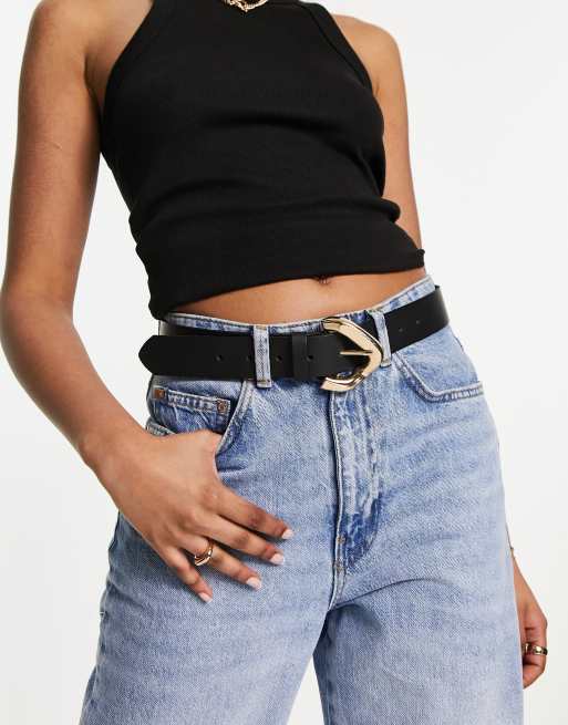 ASOS DESIGN leather link buckle belt in black 